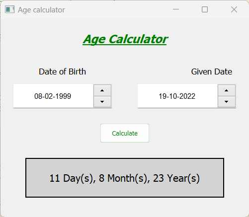 Age Calculator using PyQt5 in Python