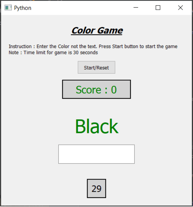 Colour game using PyQt5 in Python