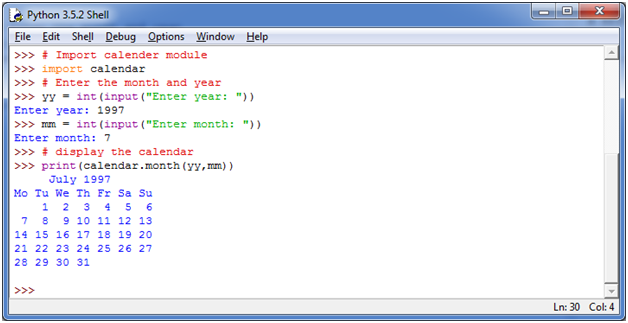 Python Program To Display Calendar Python Tutorials