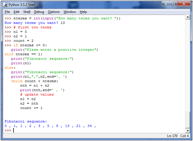 write python program to print fibonacci series