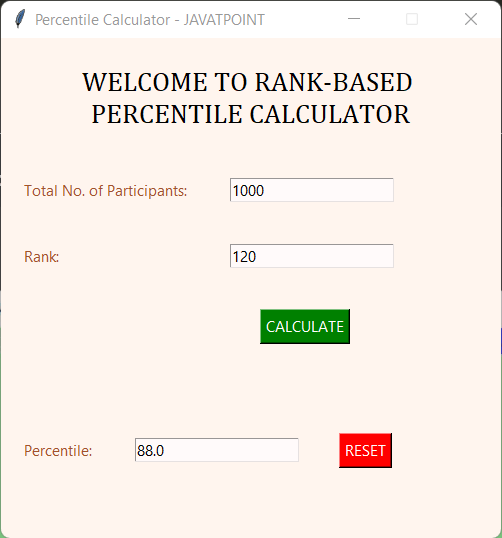 Rank-based Percentile GUI Calculator in Python
