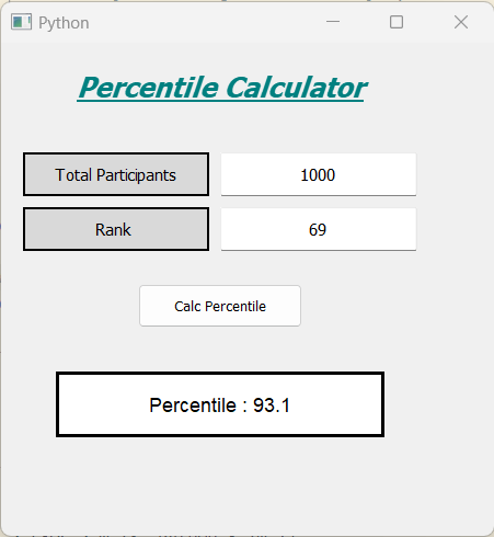 Rank-Based Percentile GUI Calculator using PyQt5 in Python