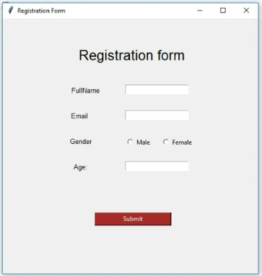 Simple registration form using Tkinter in Python