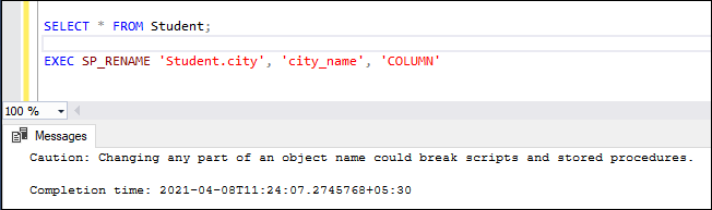 Rename Columns in SQL Server