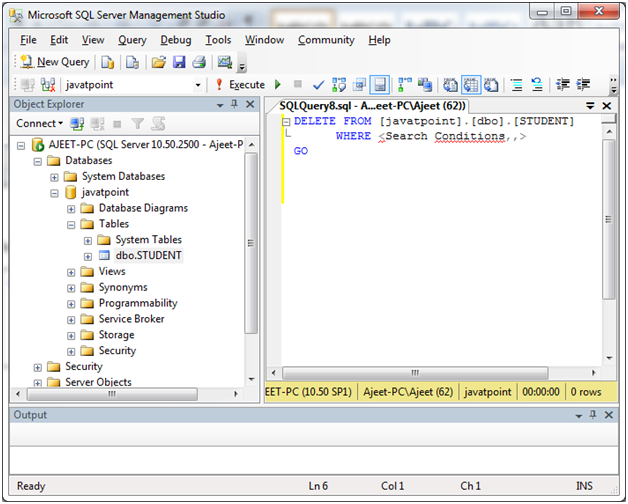 Sql Server Delete Data Javatpoint