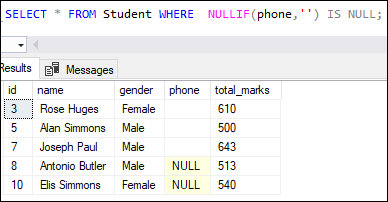 SQL Server NULLIF