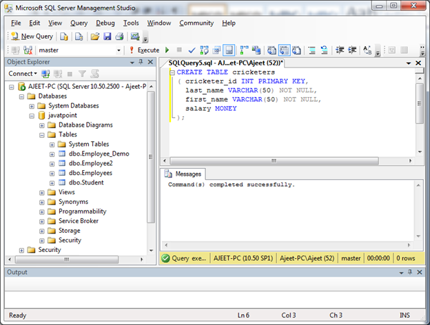 Sql Server Primary Keys Javatpoint