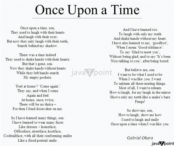 Once Upon a Time by Gabriel Okara Summary