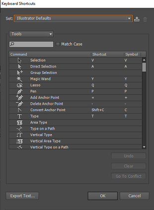 adobe illustrator tools shortcut