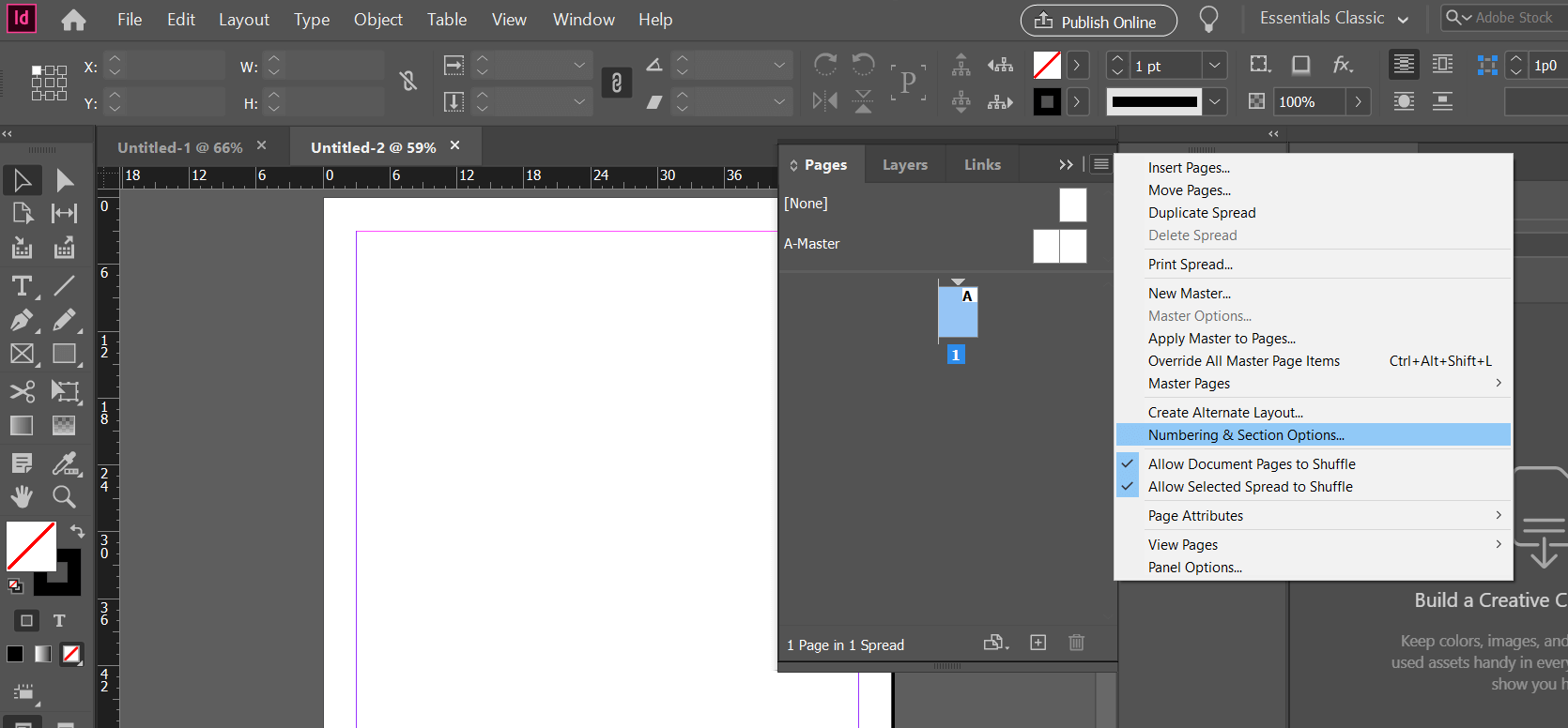 Adobe InDesign - Section Options & Text Frames