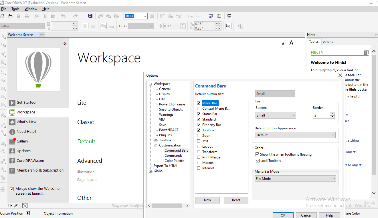 corel draw x5 menu bar not visible