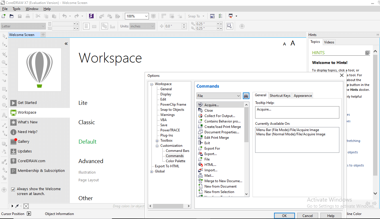coreldraw workspace download