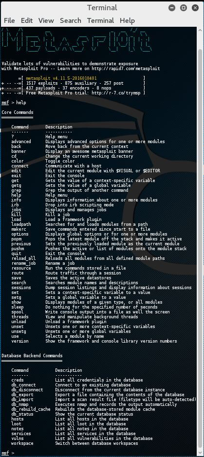 Basic Msfconsole commands