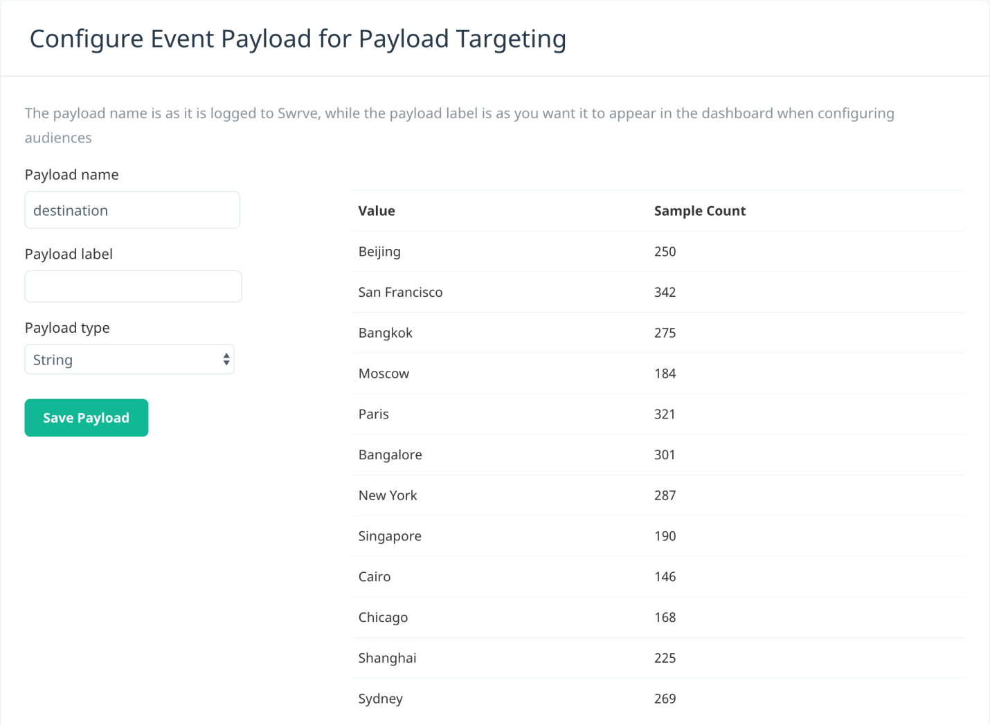 Configuring event payloads
