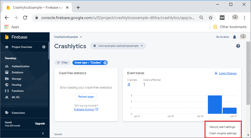 Crash Report in Firebase Crashlytics