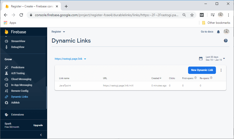 Firebase Creating Dynamic Link