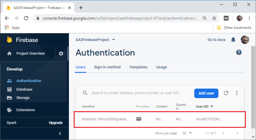 Firebase SDK Authentication using email password