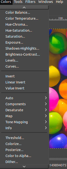 GIMP Colors Menu