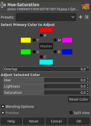 GIMP Colors Menu
