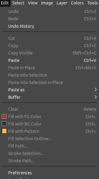 blend space drop down menu layer attributes in gimp