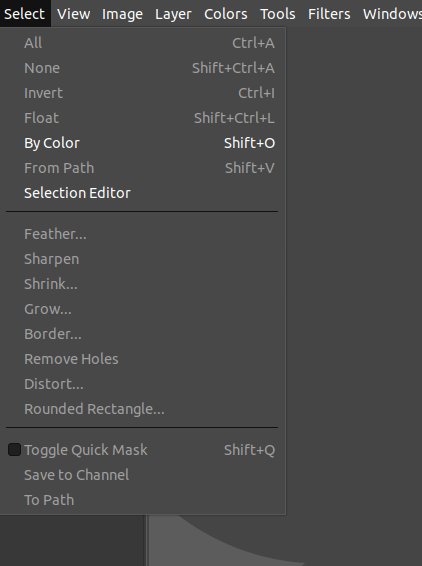 GIMP Select Menu