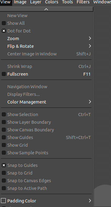 GIMP View Menu