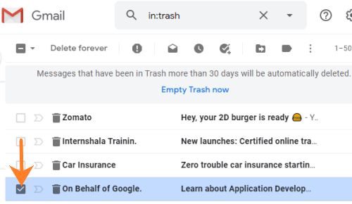 how to get back deleted emails from trash in gmail