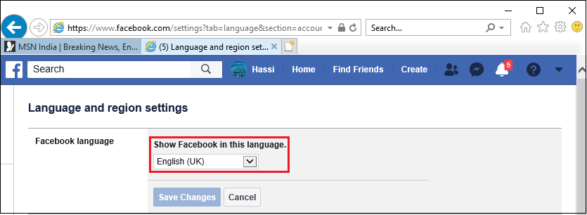 How to change language on Facebook