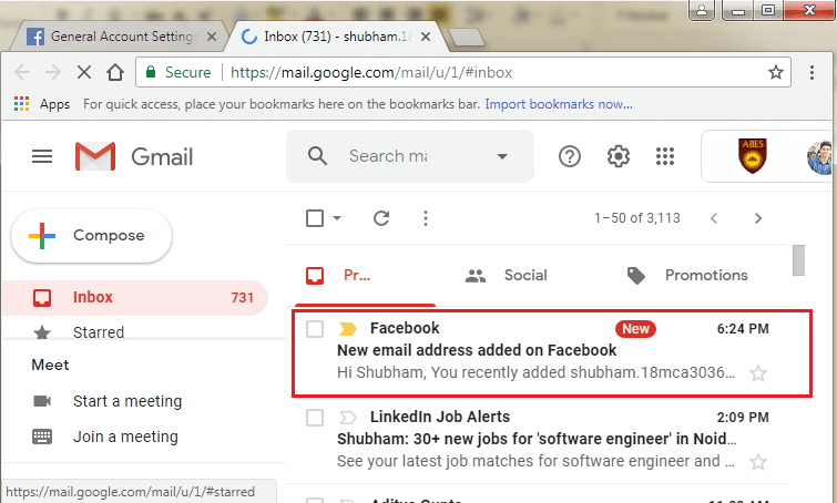 How to change the email on Facebook