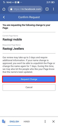 How to change the Facebook page name