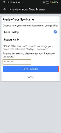 How to change the name on Facebook
