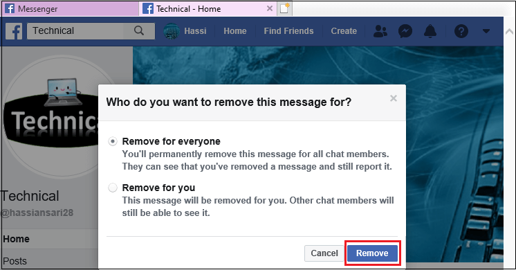 How to delete messages on Facebook messenger