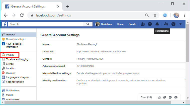 How to make the Facebook account private