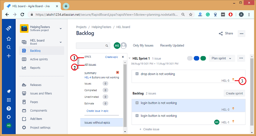 jira scrum board epic not visible