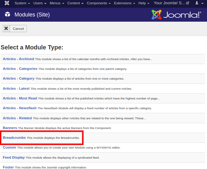 Joomla Module Types
