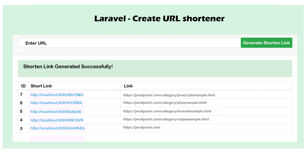 Create url shortener in Laravel