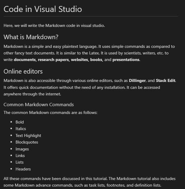 Markdown in Visual Studio