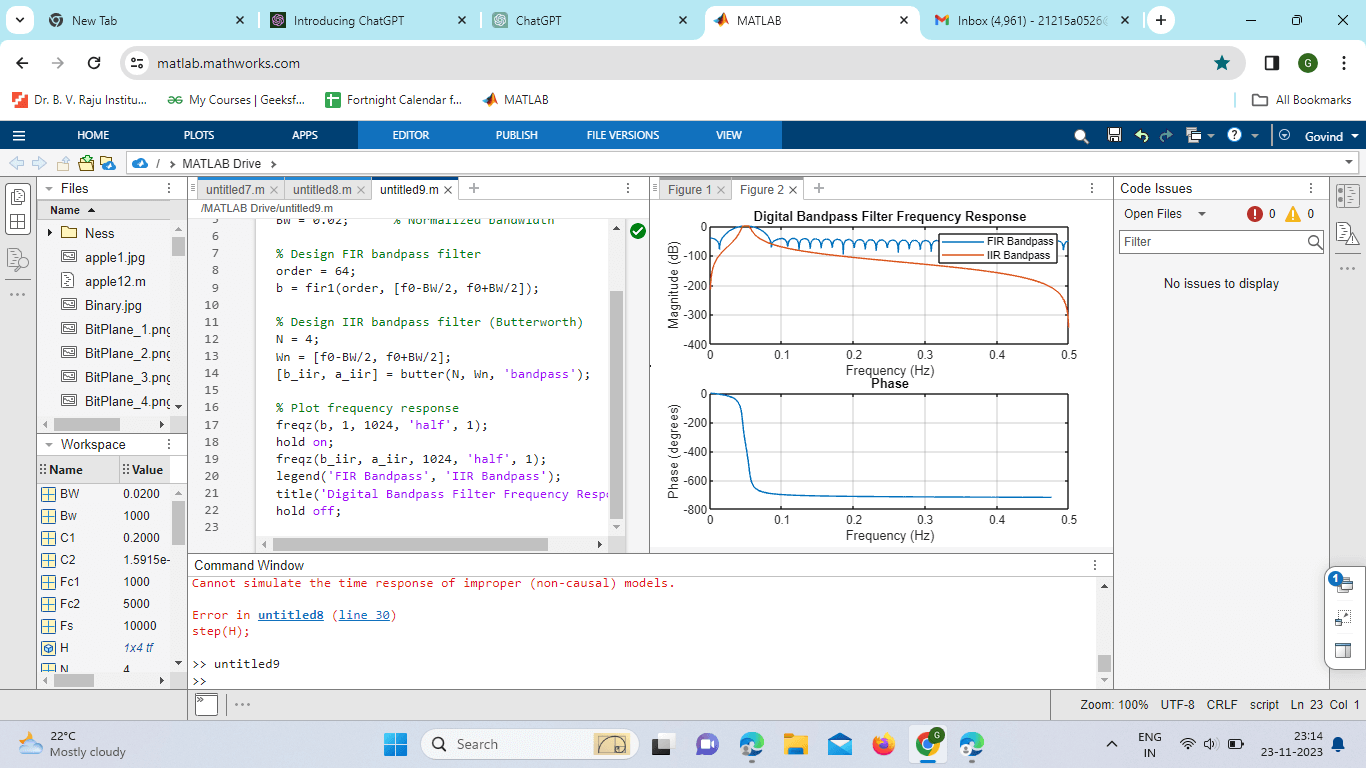 Bandpass Filters in MATLAB