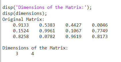 Size Function in MATLAB