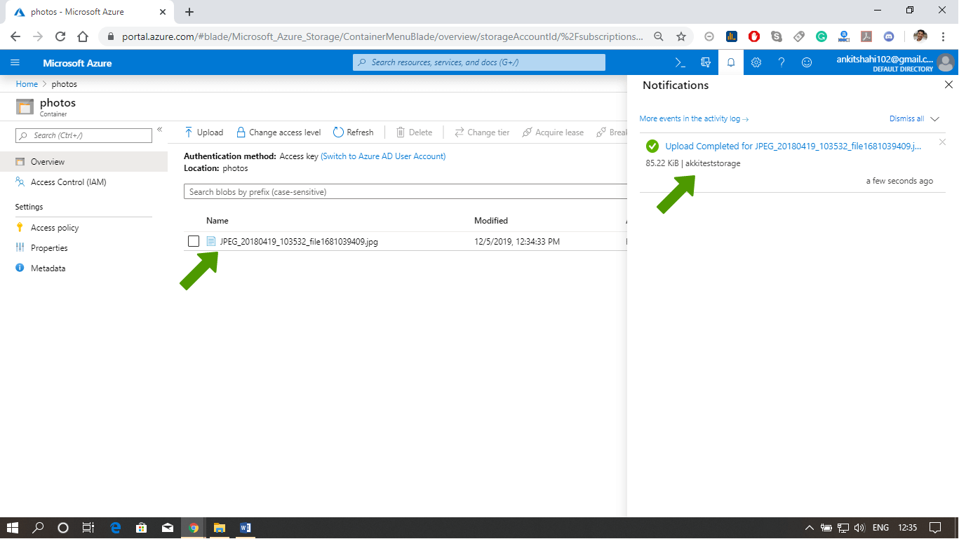 Creating a container and adding a blob to the container