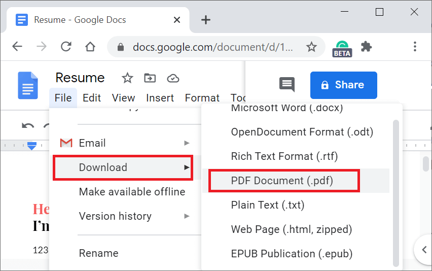 how do i download a google doc as a pdf