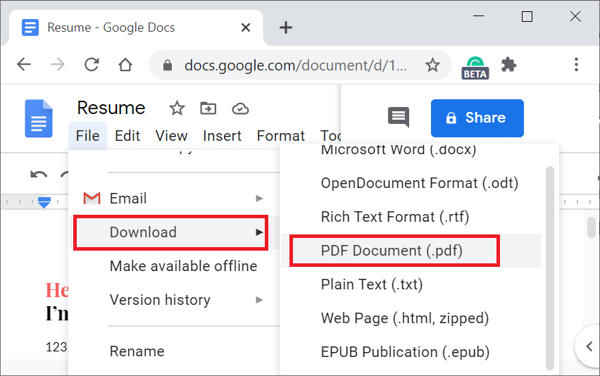 Convert Google Doc into PDF