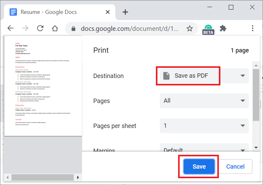 Convert Google Doc into PDF