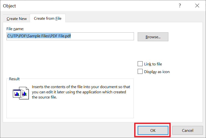 Insert PDF into Word File