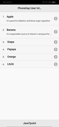 List view in PhoneGap