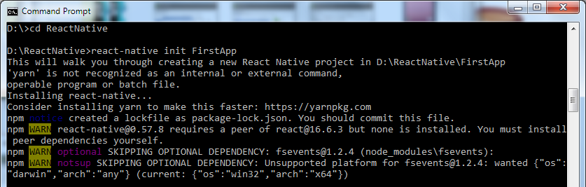 React Native First Application Hello World