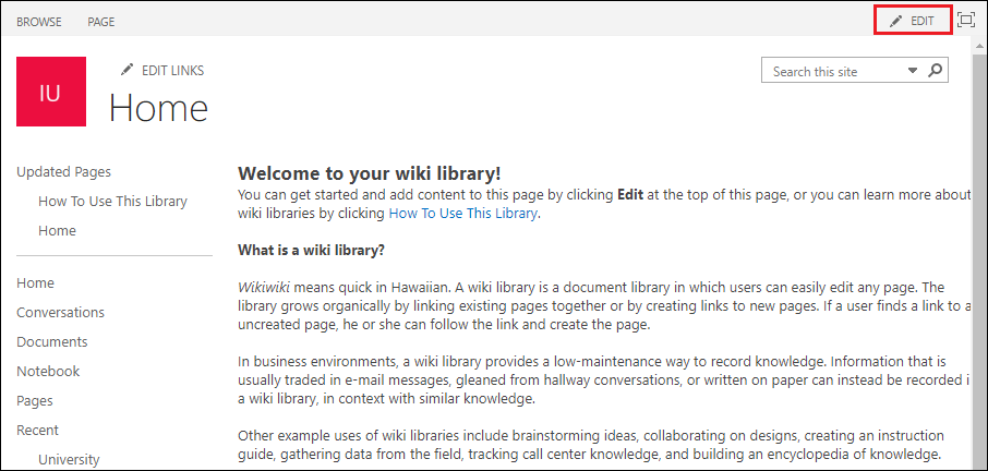 Creating a Wiki page Library in SharePoint