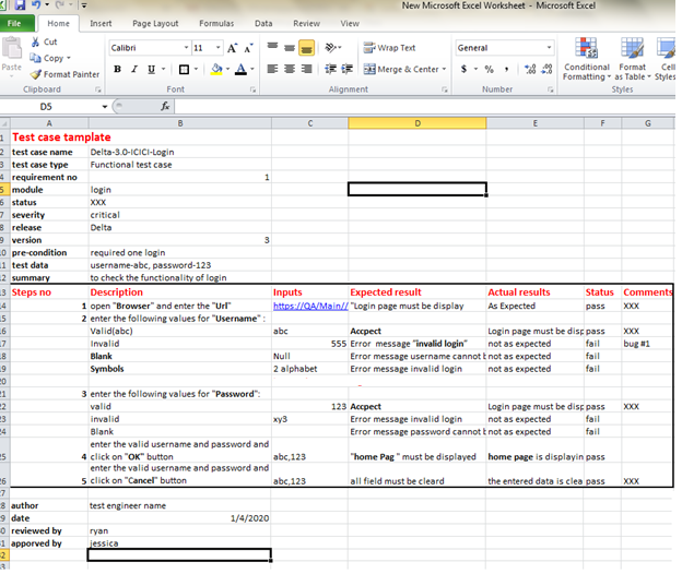 excel test case template