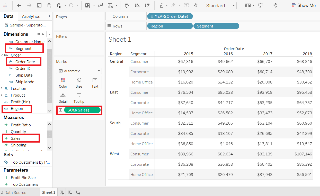 Tableau Crosstab Chart